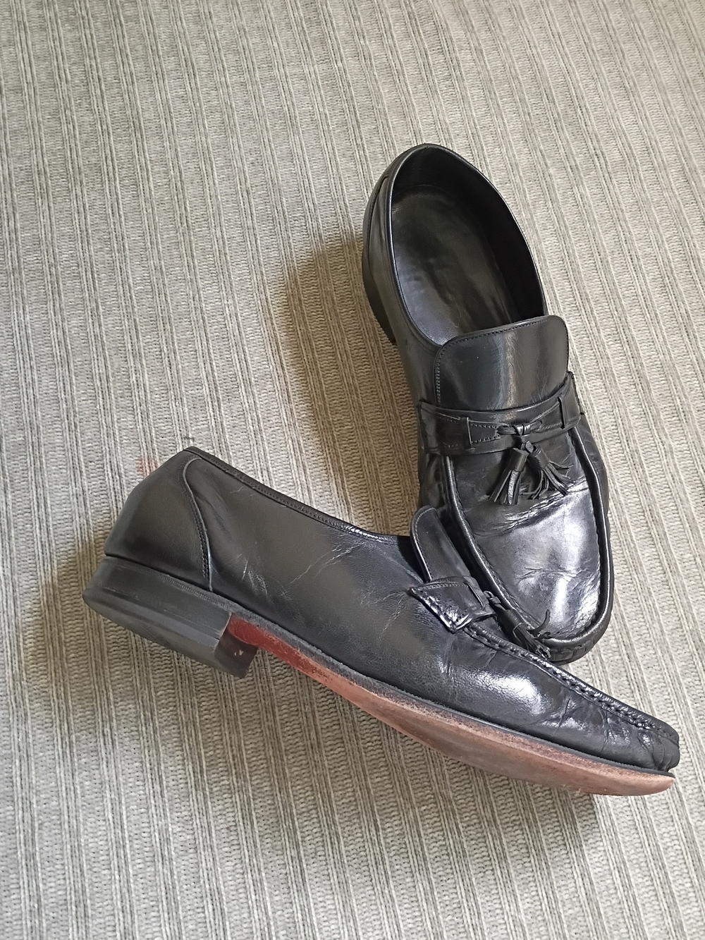 Florsheim Mens Black Leather Tassel Loafers Size 11 3E Wide Slip On Dress Shoes